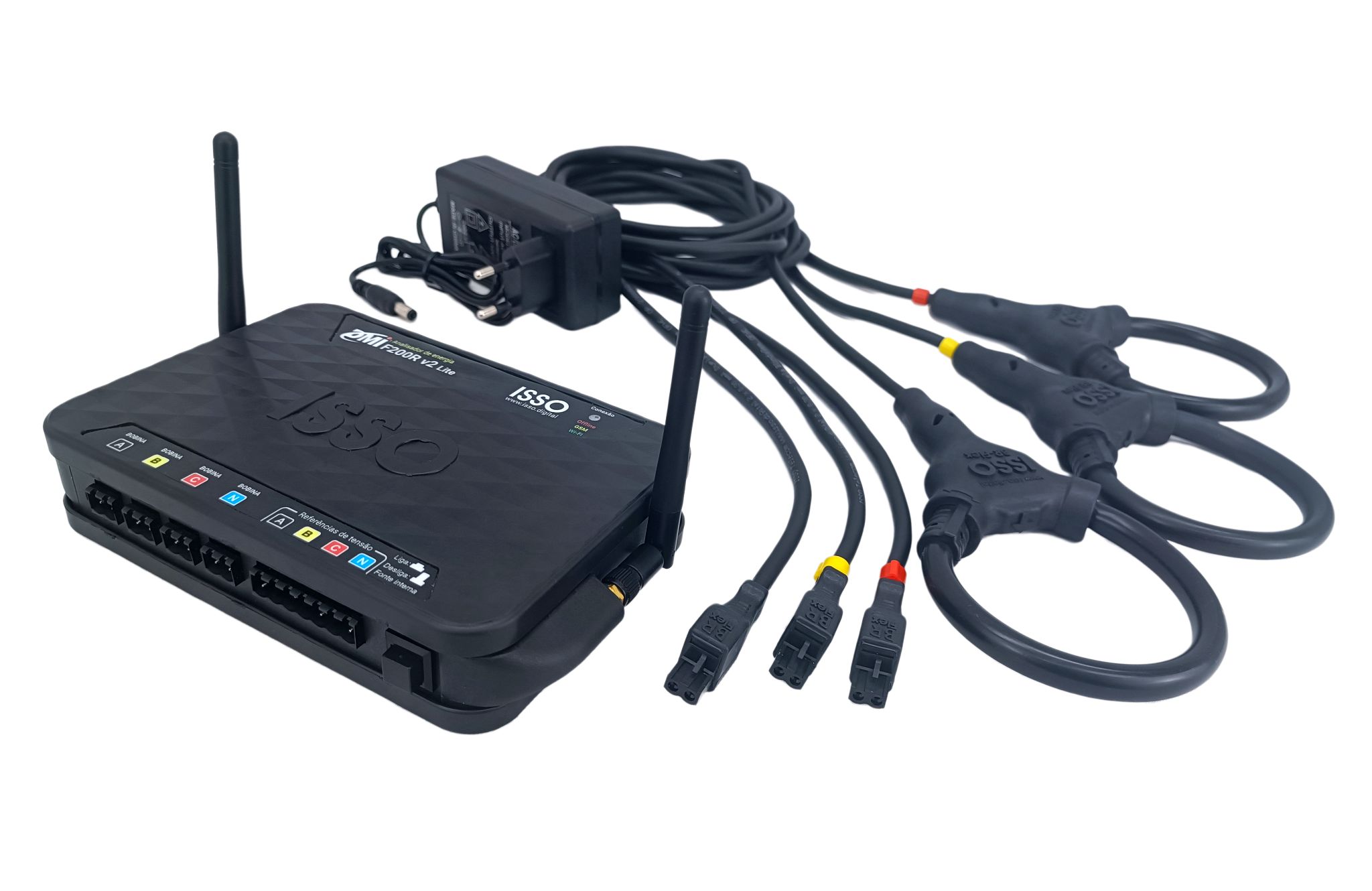 Analisador de energia DMI F200R Black Box Bidirecional, conexão Wifi, sensores de corrente flexíveis, kwh, kvar, harmônicas 